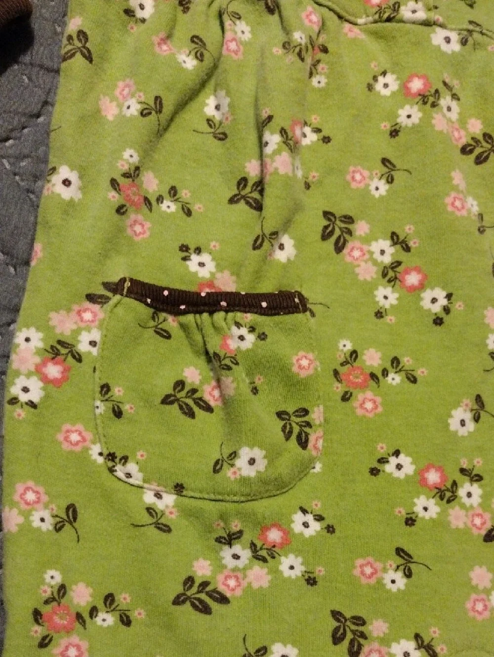 Carter's Green Floral Long-Sleeve Footie with Brown Trim